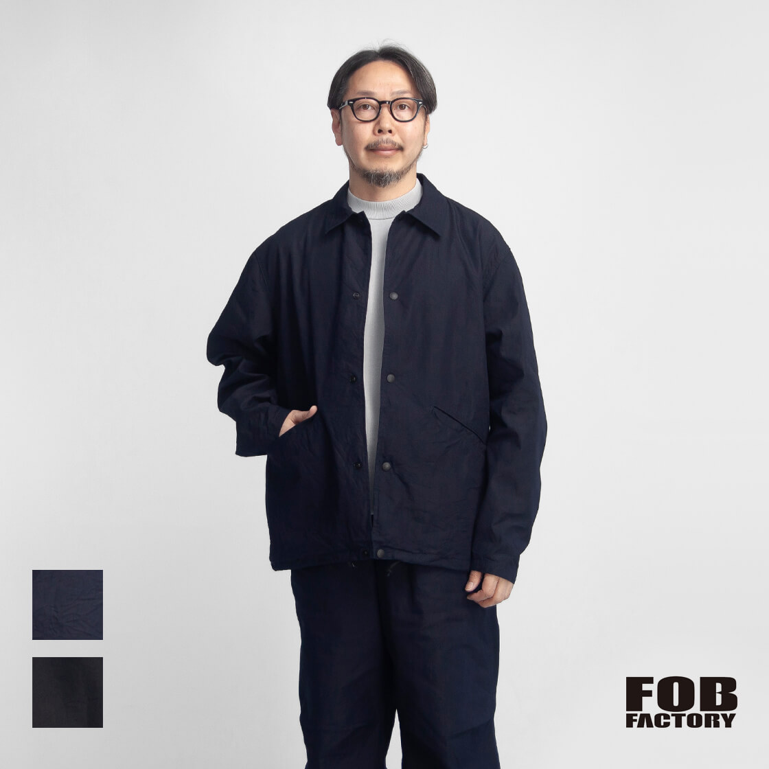 FOB FACTORY FOBファクトリー F2462 インディゴナイロン コーチジャケット セットアップ対応 日本製 メンズ