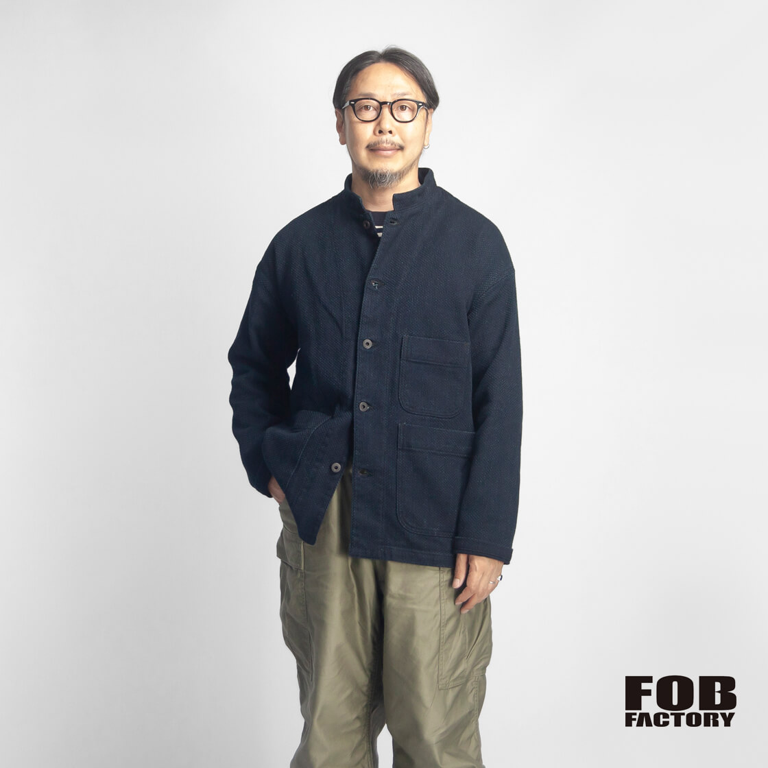 FOB FACTORY FOBファクトリー F2468 インディゴ刺し子 マオカラージャケット 日本製 メンズ