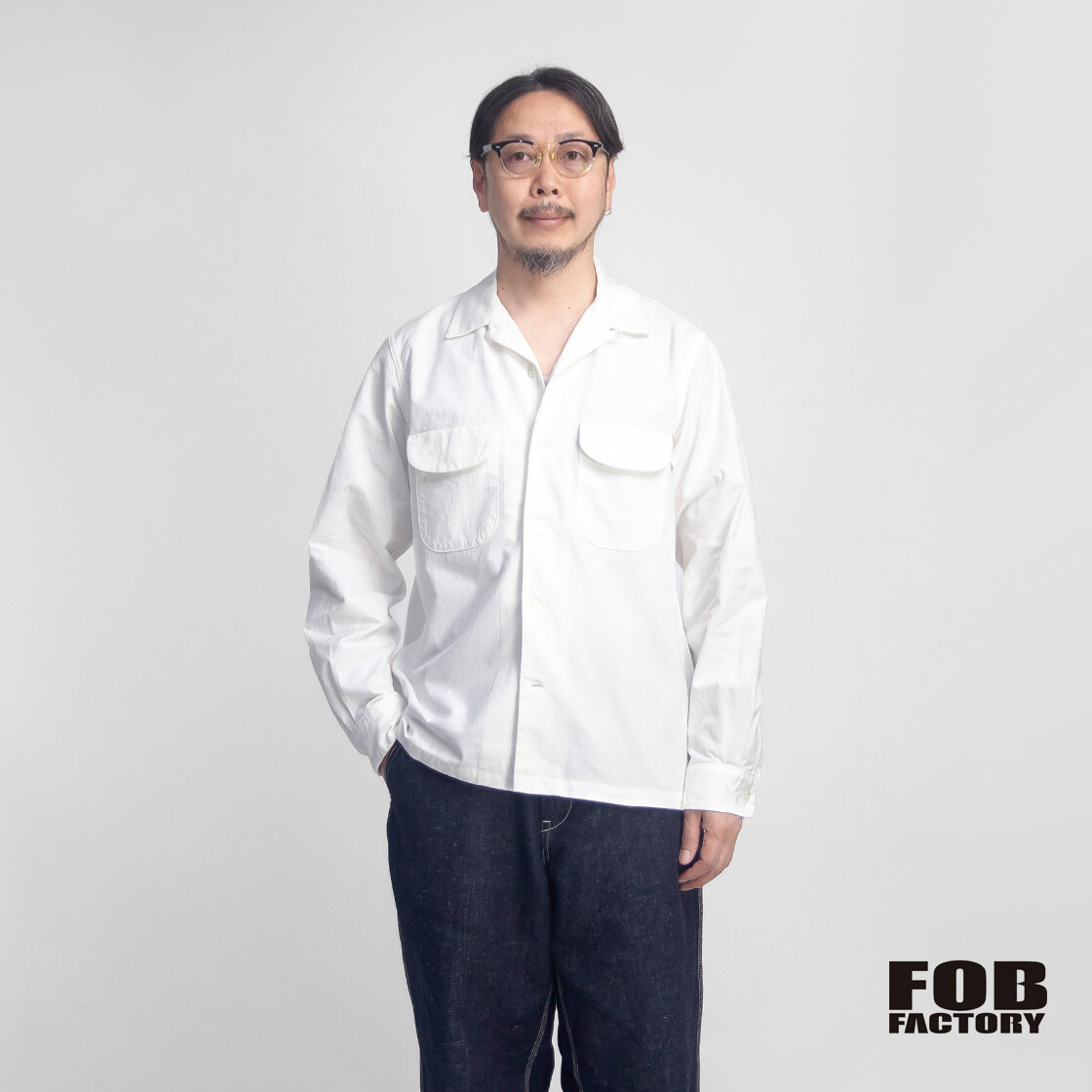 FOB FACTORY FOBファクトリー F3514 ラフィコットン オープンカラーシャツ 日本製 メンズ