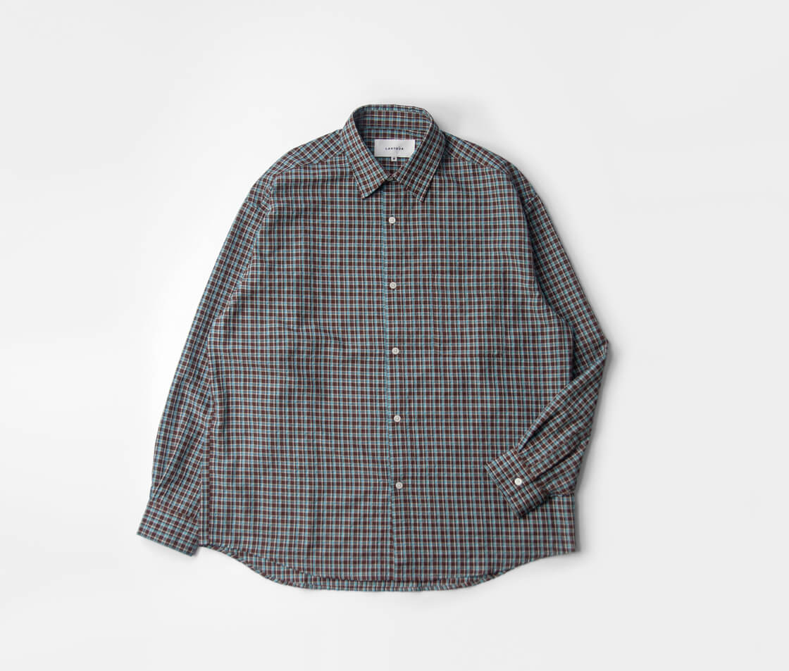 LAOTOUR グラフィカルチェック柄 ショート丈 オープンカラー長袖シャツ