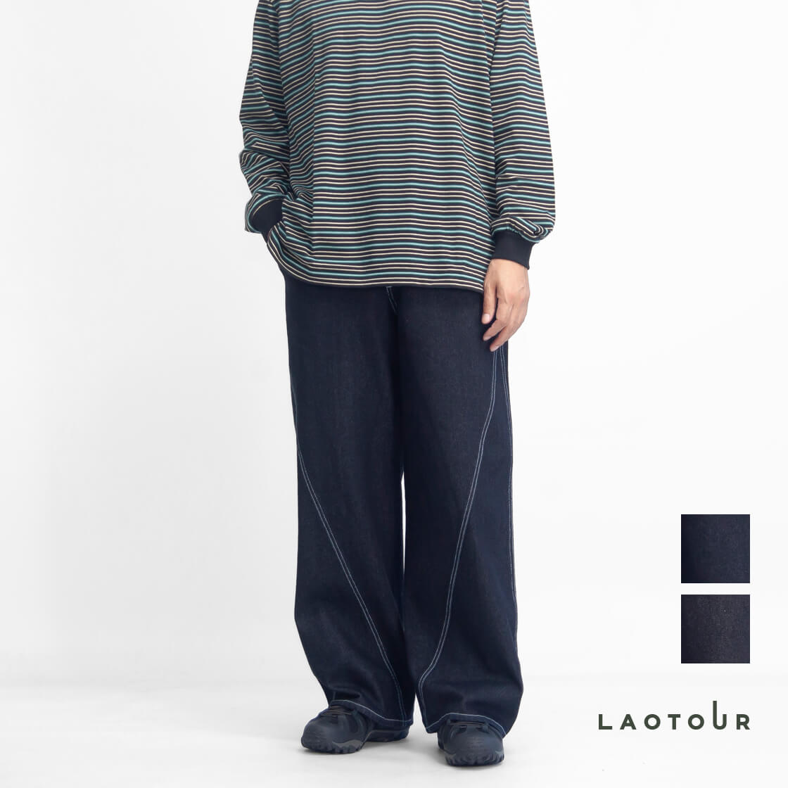 LAOTOUR 11ozデニム カーブドセミフレア　イージーデニムパンツ メンズ