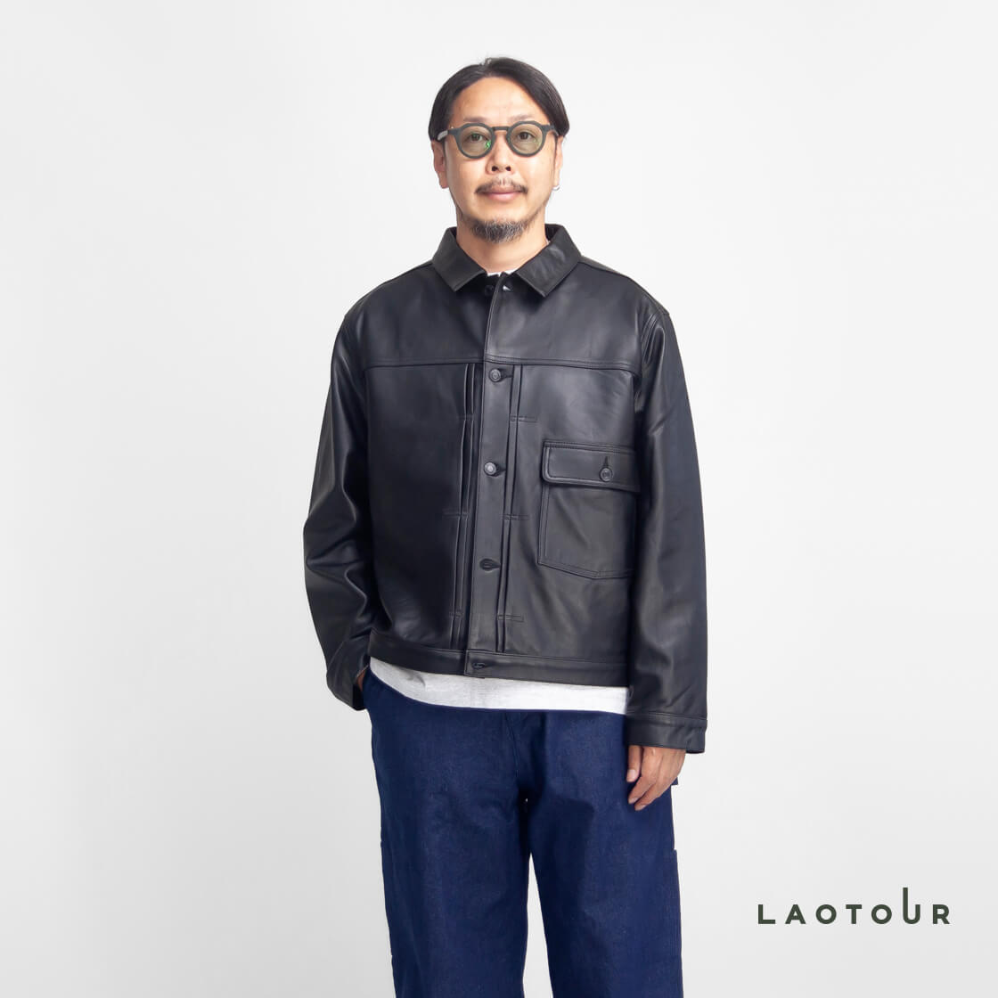 LAOTOUR 本革 ラムレザー 1st Gジャン トラッカージャケット 革ジャン メンズ