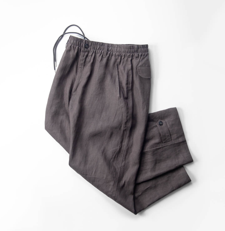 LAOTOUR ロートル 麻100％ リネンキャンバス ダブルニー イージーワイドパンツ セットアップ対応 メンズ