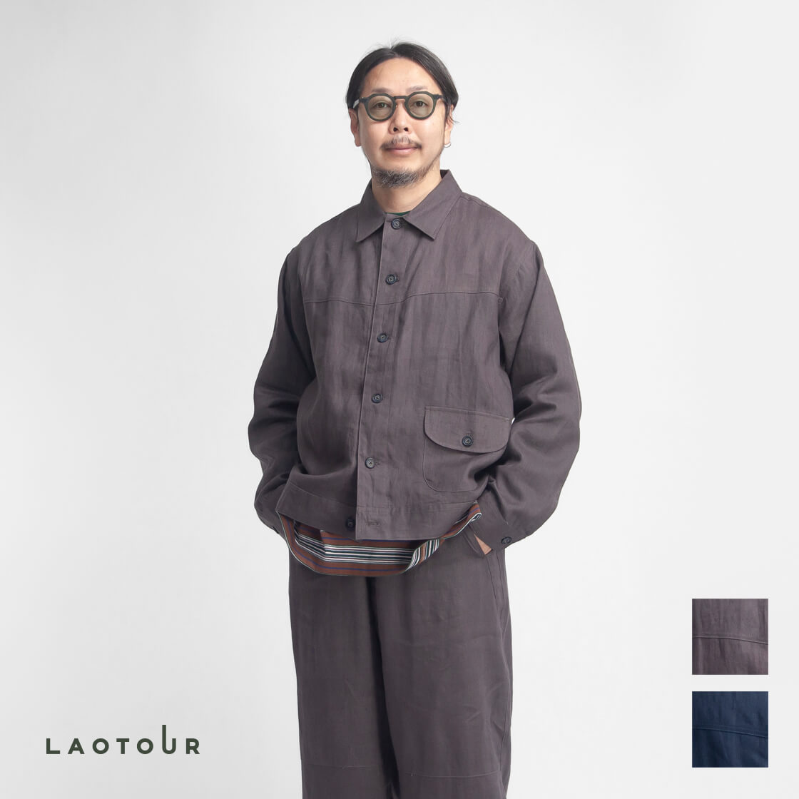 LAOTOUR ロートル 麻100% リネンキャンバス トラッカージャケット セットアップ対応 メンズ