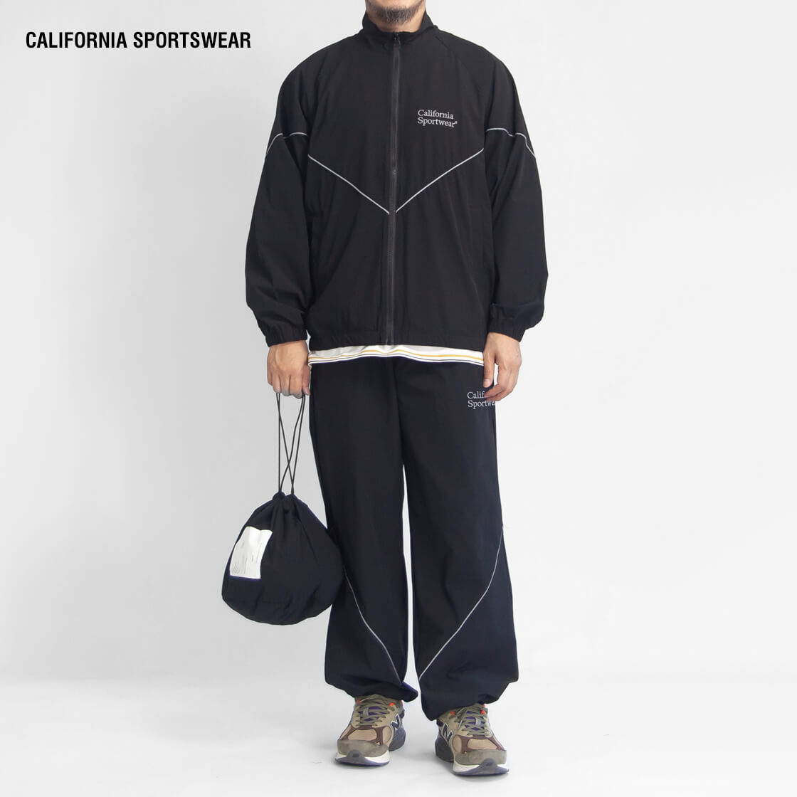CALIFORNIA SPORTSWEAR カリフォルニアスポーツウェア ストレッチナイロン トラックジャケット イージーパンツ セットアップ 3点セット メンズ