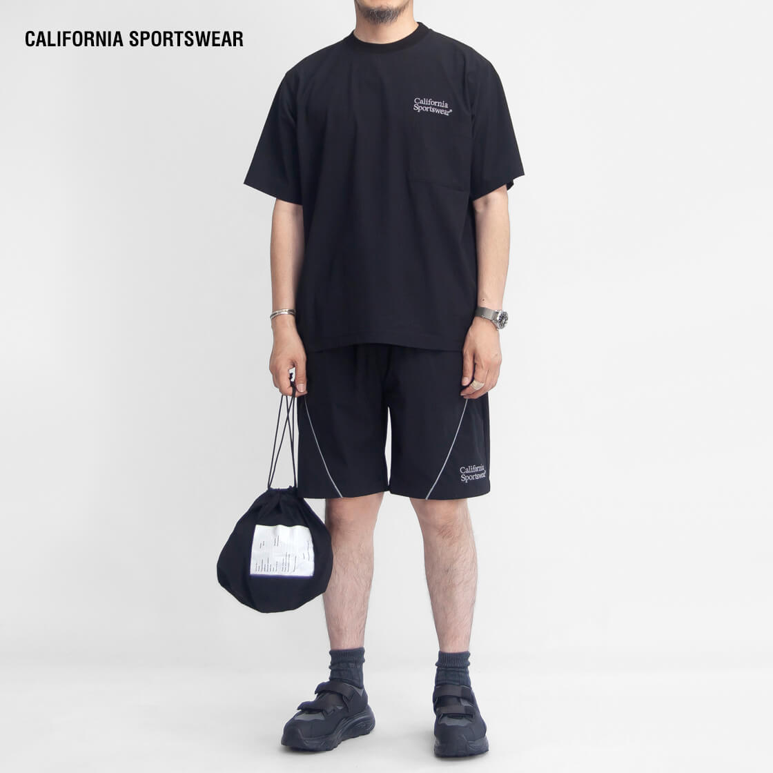 CALIFORNIA SPORTSWEAR カリフォルニアスポーツウェア ストレッチナイロン トラックジャケット イージーパンツ セットアップ 3点セット メンズ