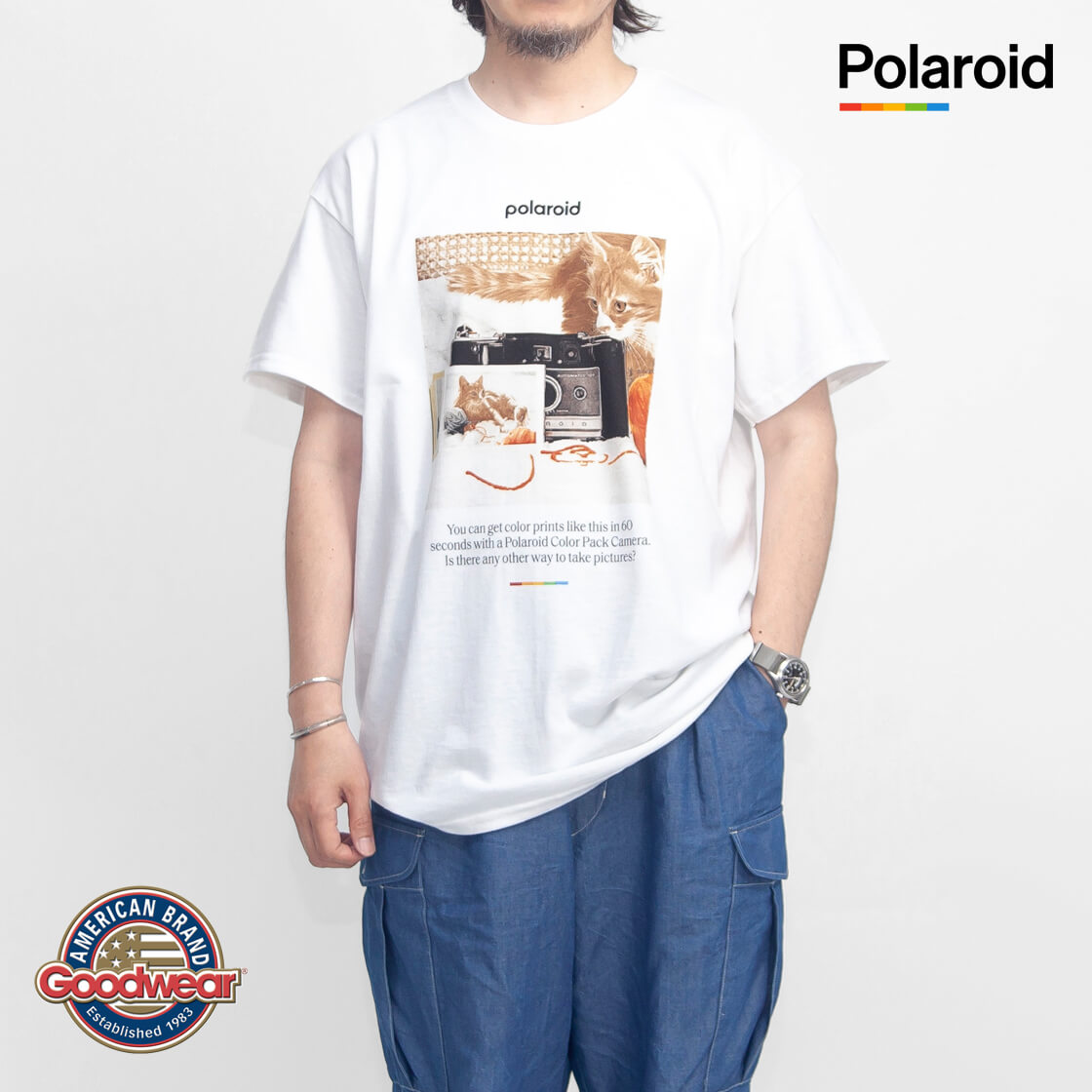 Goodwear グッドウェア Polaroid ポラロイド CAT TEE 猫プリントTシャツ Vintage Collection メンズ