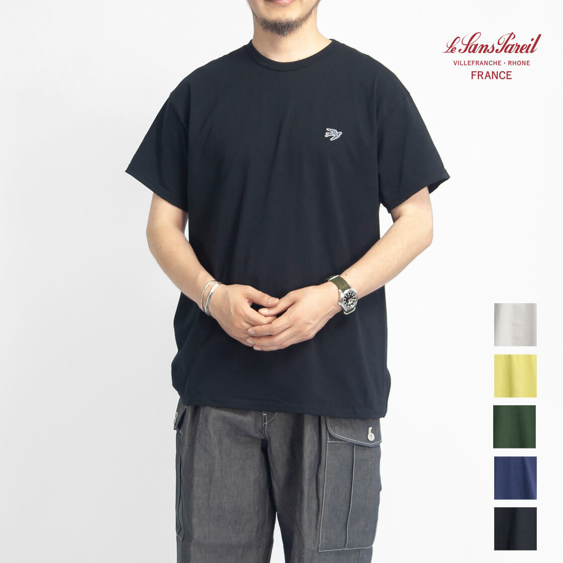 le sans pareil ルサンパレイユ OE天竺 イロンデール刺繍Tシャツ ツバメ メンズ
