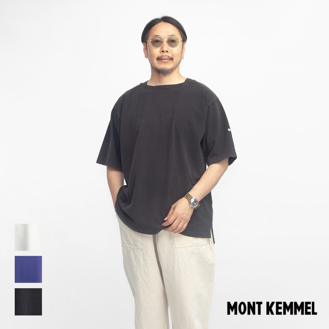 MONT KEMMEL モンケメル ピグメント 半袖 ソリッドバスクシャツ ボートネックTシャツ メンズ