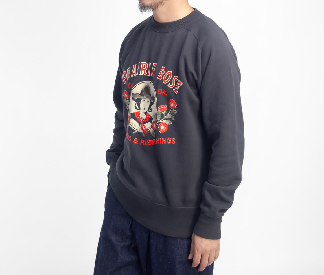 A.G.SPALDING＆BROS A.G.スポルディング＆ブロス PRAIRIE ROSE フロッキープリント アズマ裏起毛スウェットシャツ 日本製