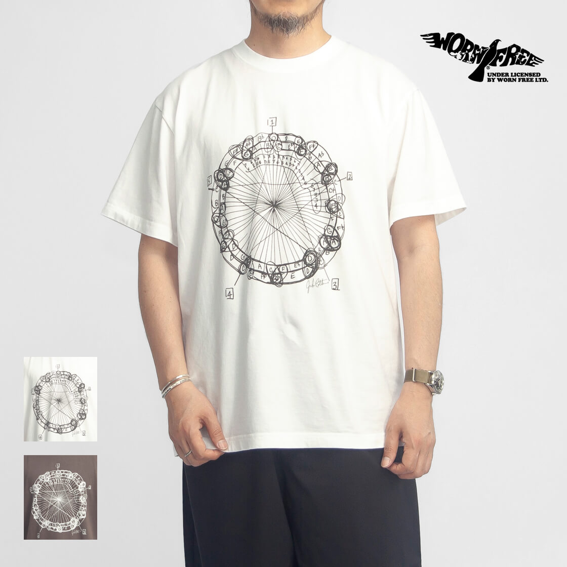 WORN FREE ウォーンフリー ジョン・コルトレーン CIRCLE プリントTシャツ ヴィンテージウォッシュ メンズ