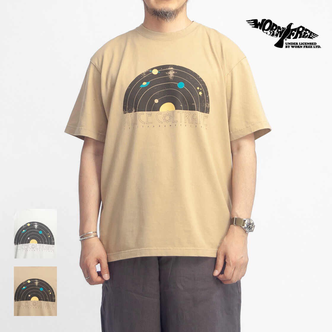 WORN FREE ウォーンフリー アリス・コルトレーン SPACE VINYL プリントTシャツ ヴィンテージウォッシュ メンズ