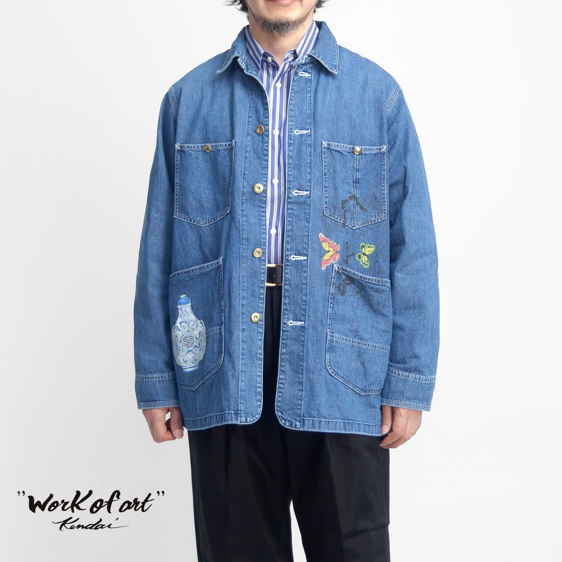 WORK OF ART KENDAI ワークオブアートケンダイ バックプリント＆刺繍 デニムカバーオール 日本製 メンズ 