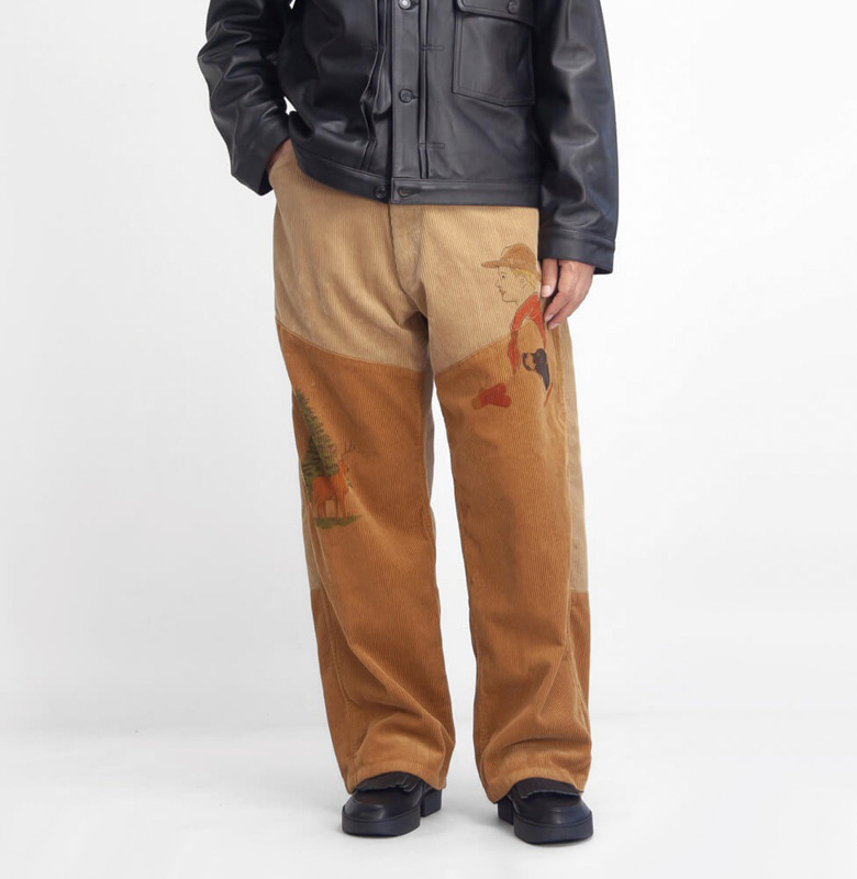 WORK OF ART KENDAI ワークオブアートケンダイ プリント＆ワッペン コーデュロイ ハンティングパンツ メンズ