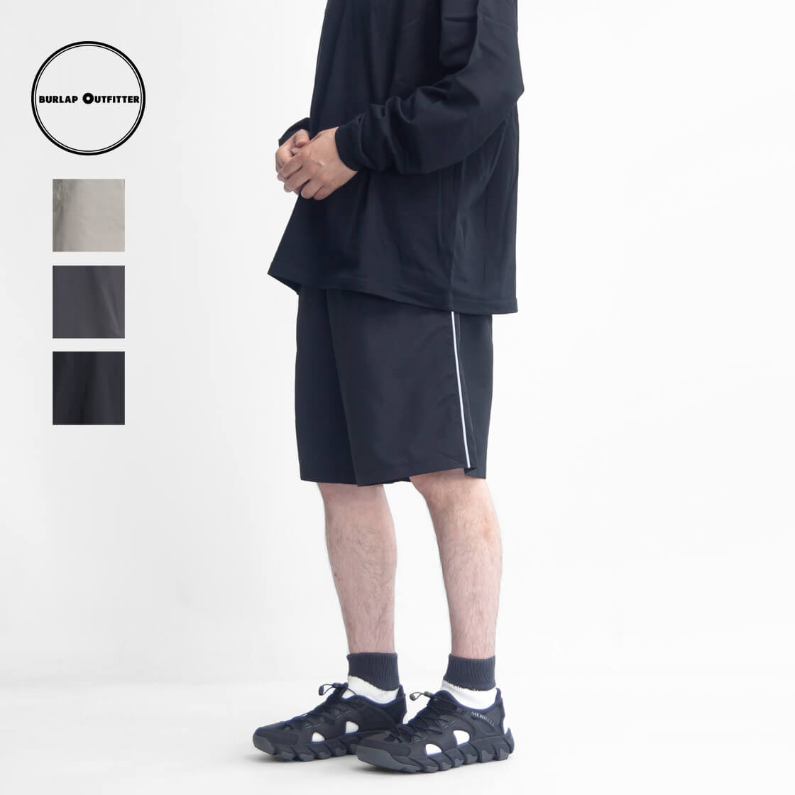 BURLAP OUTFITTER バーラップアウトフィッター REFLEX JAM ナイロン ワイドハーフパンツ ショートパンツ サイドライン メンズ