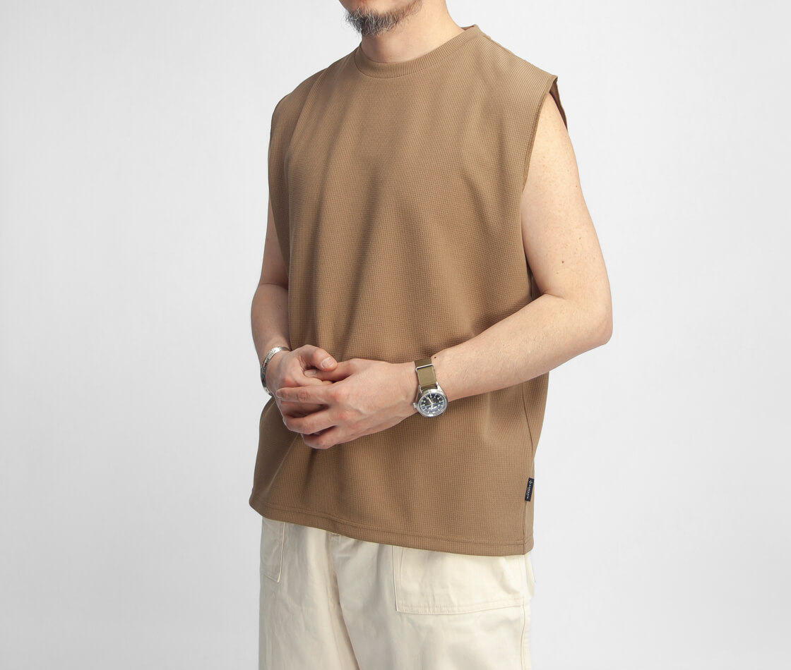 AXESQUIN アクシーズクイン クイックドライ ワッフル ノースリーブTシャツ メンズ