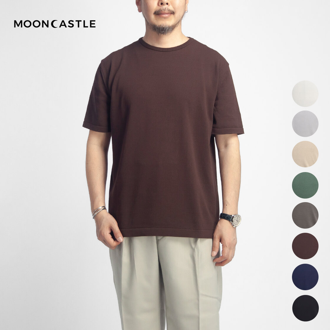 MOONCASTLE ムーンキャッスル IC13 アイスコットン リラックス クルーネック ニットT 月城ニット 日本製 メンズ