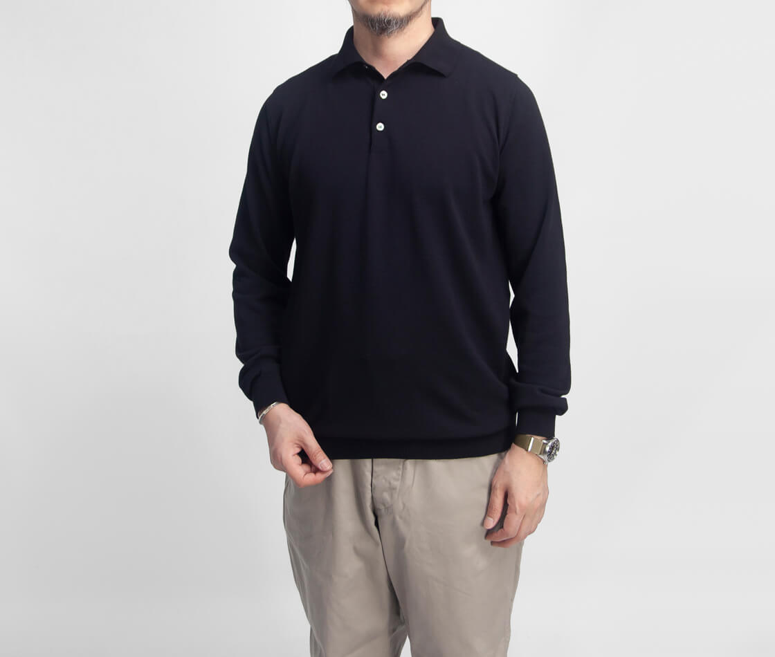 MOONCASTLE ムーンキャッスル IC8 アイスコットン 長袖ニットポロシャツ 月城ニット 日本製 メンズ