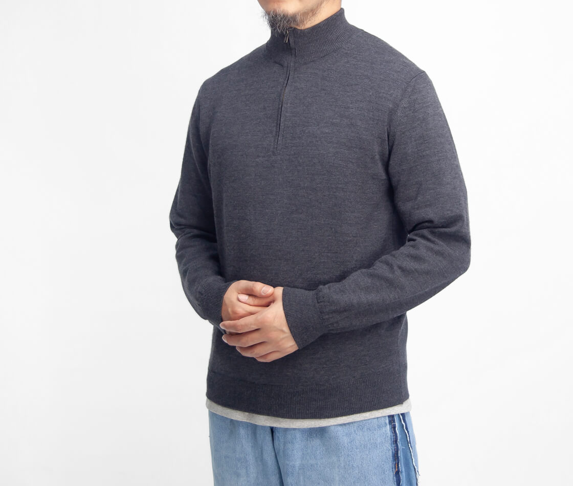 MOONCASTLE ムーンキャッスル WO2 エクストラファインメリノ ハーフジップニット 月城ニット 日本製 メンズ