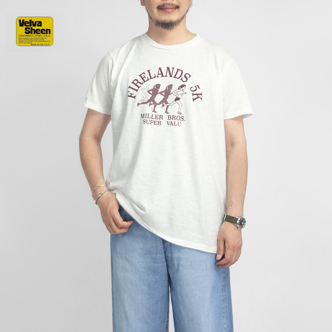 VELVA SHEEN ベルバシーン スラブ天竺 FIRELANDS プリントTシャツ メンズ